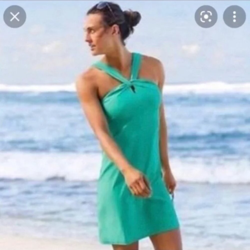Athleta Kiki Swim Dress halter top green swim cover up dress S